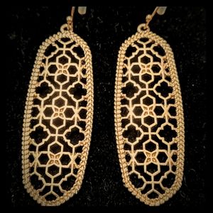 Gold Lazer Cut Intricate Design Hook Earrings 2 in
